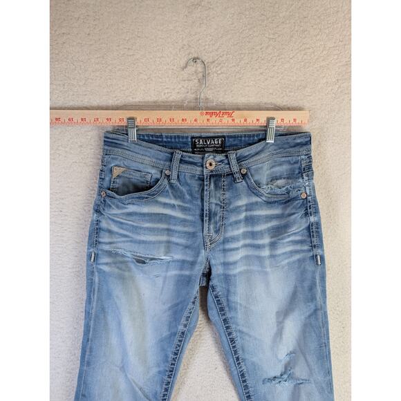 Salvage Buckle Jeans Mens 32R 32x32 Blue Mayhem Straight Leg Distressed Stretch - Picture 3 of 16